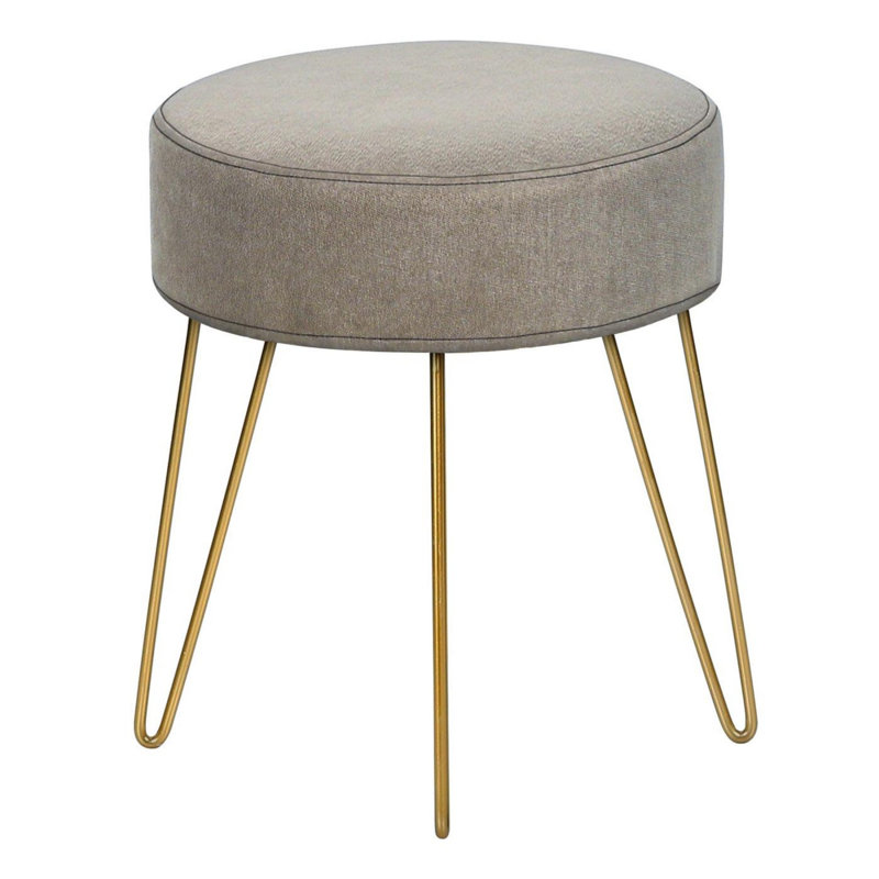 Rxi Ottoman Foot Stool, 16 Inch Round Seat Polyester Gold Hairpin Legs, Beige