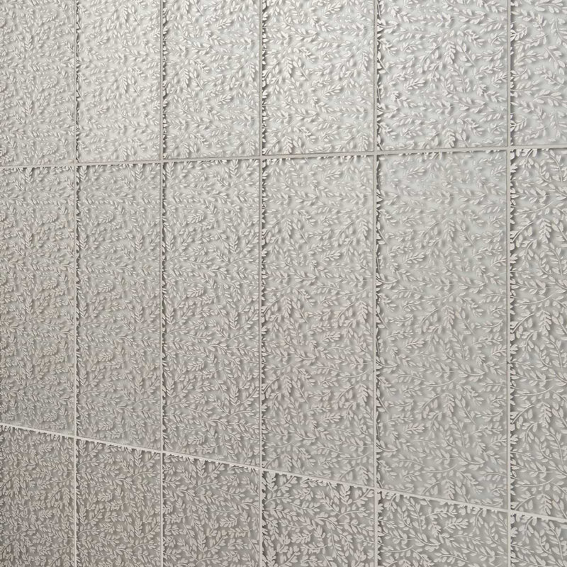 Sonya Flowers 6x16 Frosted Glass Tile, Sterling Gray
