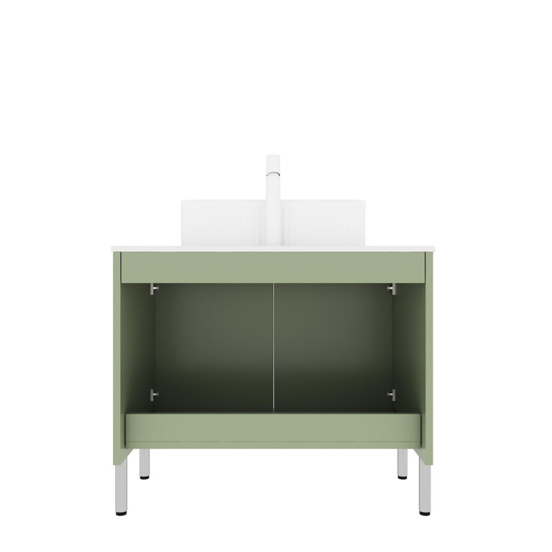 Meuble-lavabo autoportant de 30 po avec lavabo en céramique et comptoir Carrara