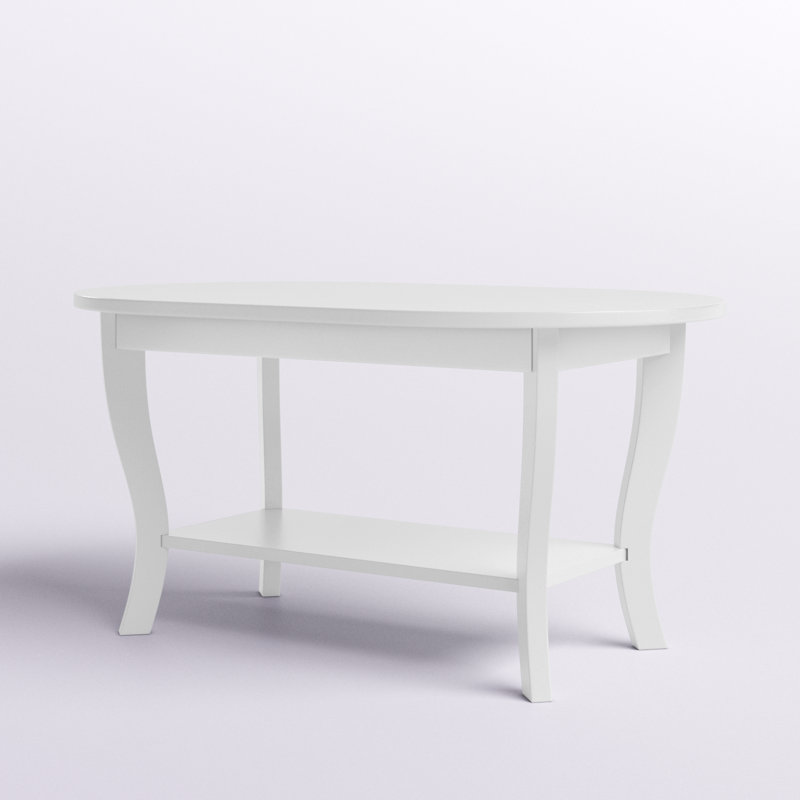 Carbin 36" Oval Coffee Table with Shelf, White