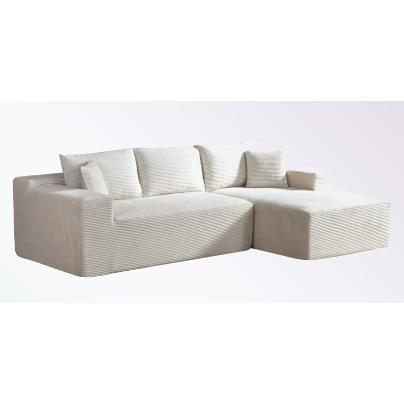 2-Piece Corduroy L-Shaped Sofa with Pillows and right chaise, Right Hand Facing, Beige Corduroy