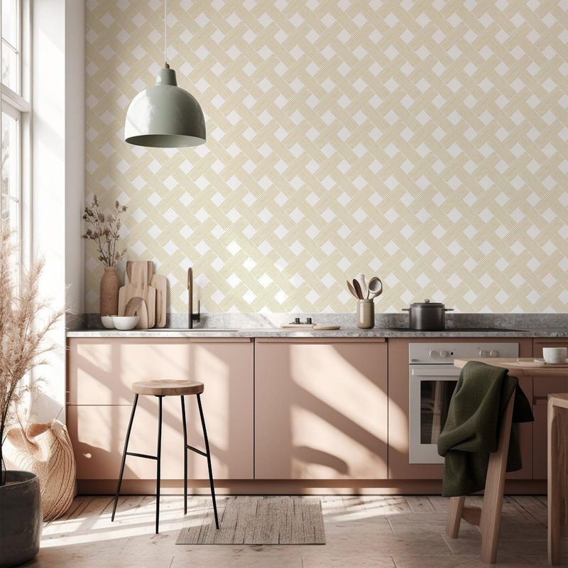 Lady Charlotte Lattice Weave 10' L x 24" W Wallpaper Roll, Daffodil, Faux Grasscloth, Non-pasted