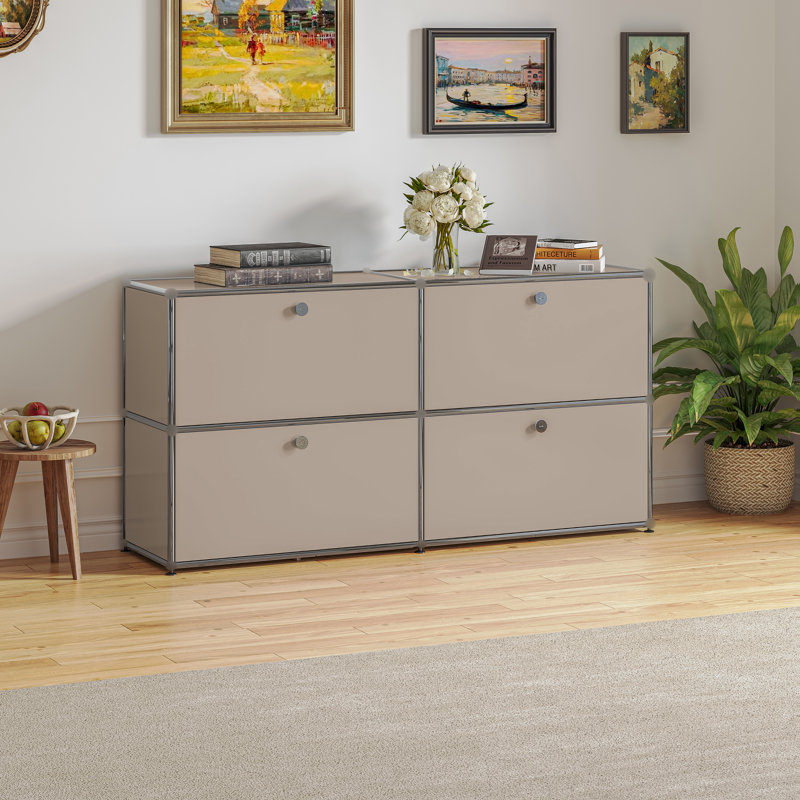Modular Metal Drawer Sideboard File Cabinet Dining Cabinet Shelf Bookcase 2-Tier Storage, Light Brown