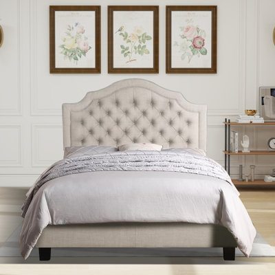 Linen Upholstered Bed with Adjustable Headboard and Button Tufting by Lark Manor
