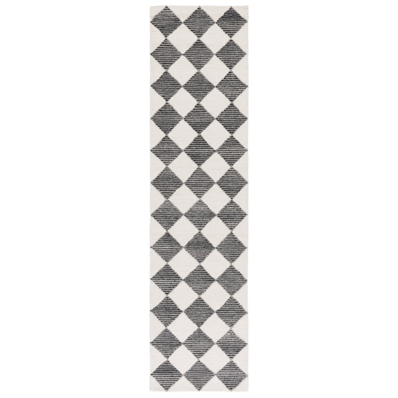 Ebony Hand Tufted Wool Pile Checkered Rug, Runner 2'3" x 9'