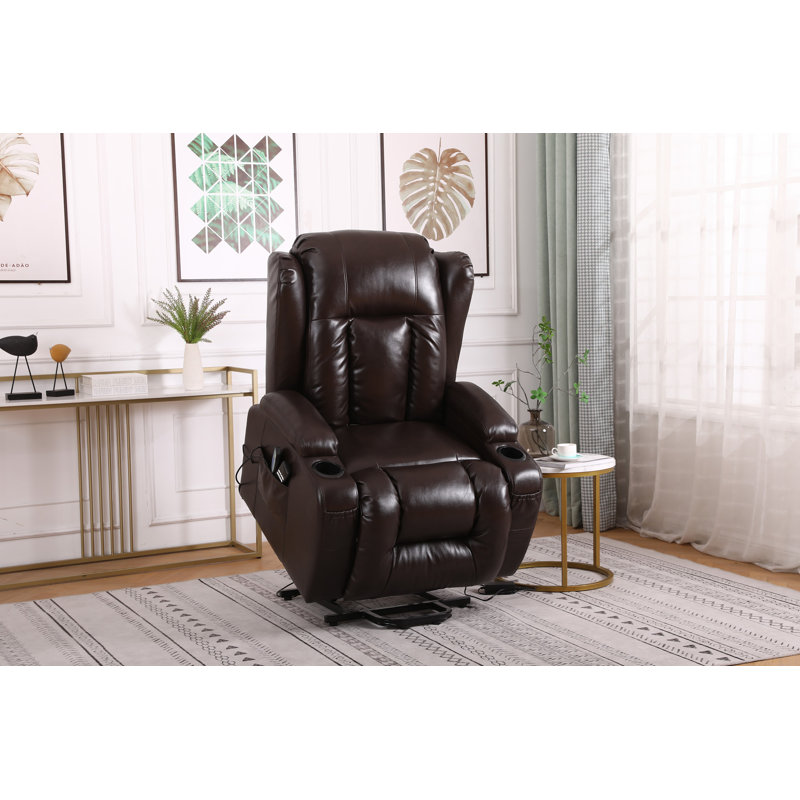 Convery Faux Leather Heated Massage Chair, Brown Leather Match