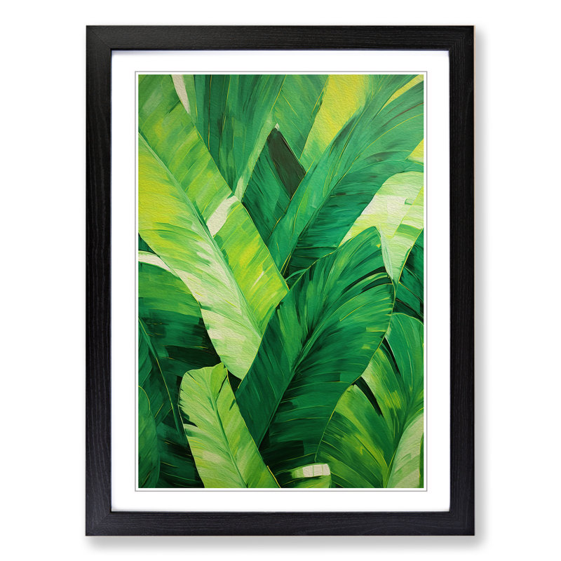 Palm Leaf Gestural No.2 - Single Picture Frame Print on Wood, 34cm H x 25cm W x 2" D, Black Framed