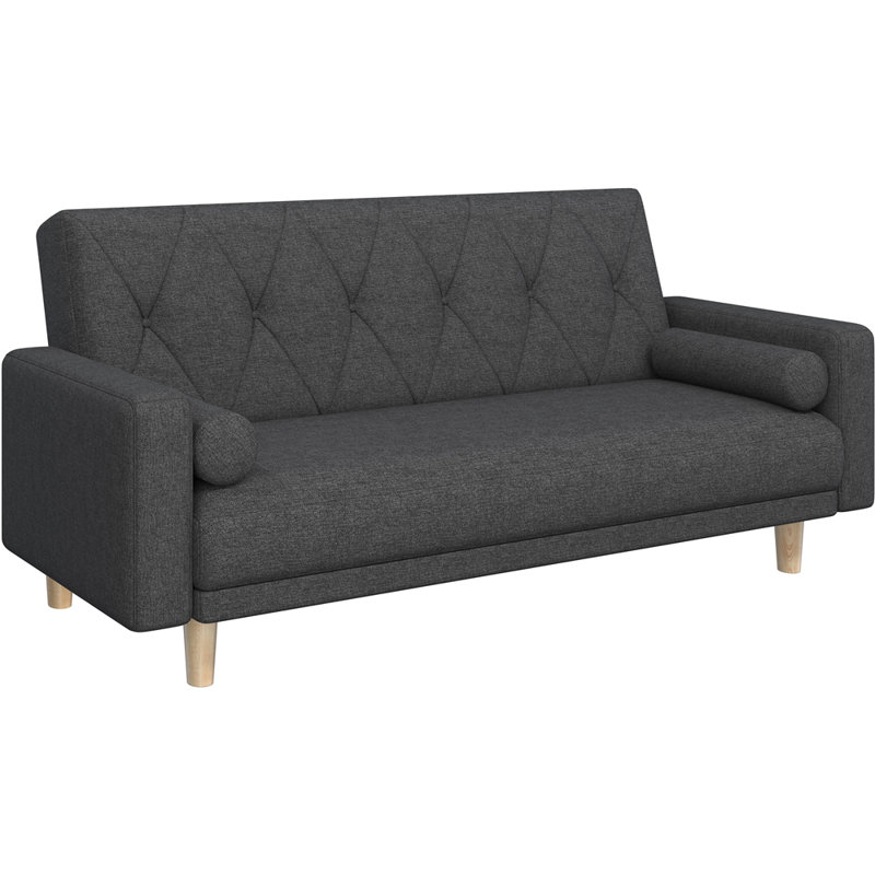 Tufted 3 Seater Sofa Bed, Polyester - Black