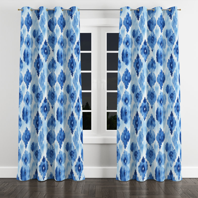 Rideaux en velours Coastal Ikat - 1 panneau, L 52 po x L 90 po, Œillets dorés