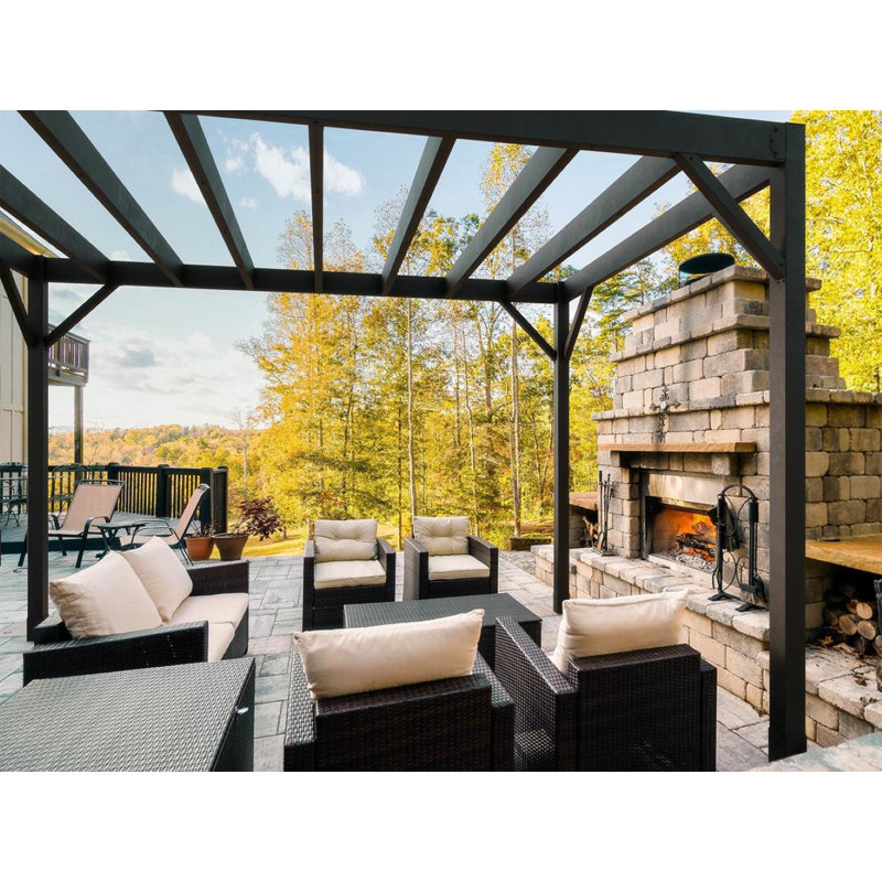 Modern Heavy Duty Black Steel 8 ft x 12 ft Pergola Kit