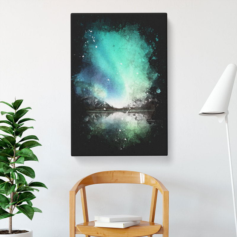 Northern Lights Over Skagsanden Beach - Wrapped Canvas Painting, 60cm H x 40cm W x 3cm D