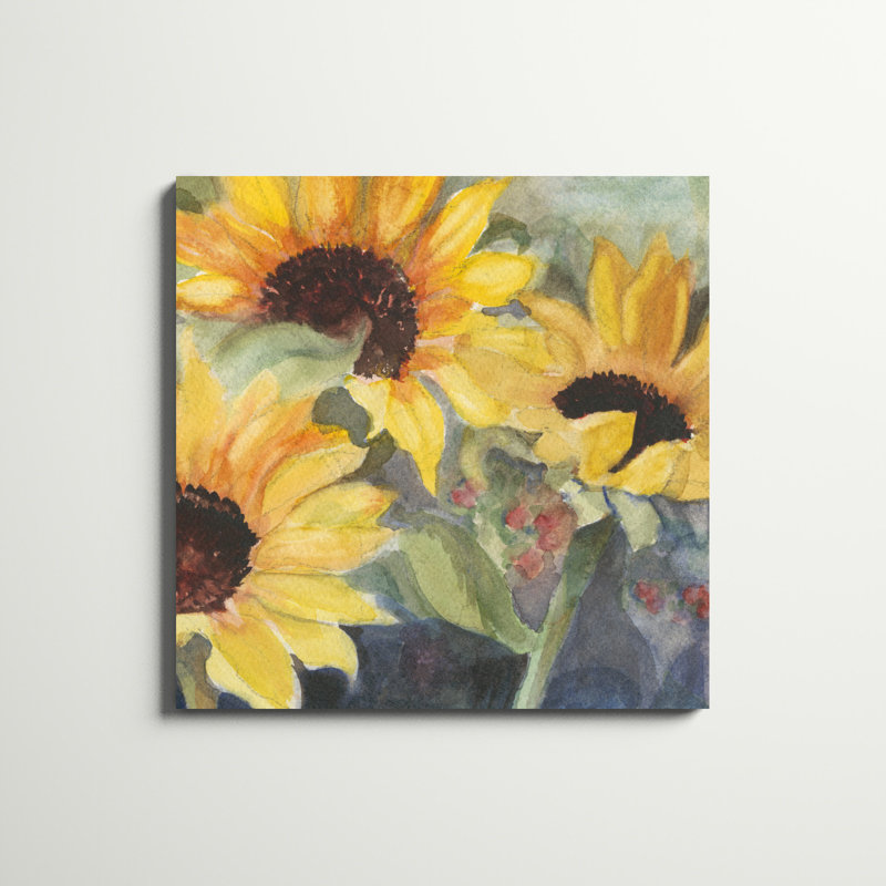 «Sunflowers in Watercolor II» par Sandra Iafrate - Peinture sur toile, H 36 po x l 36 po, Toile tendue