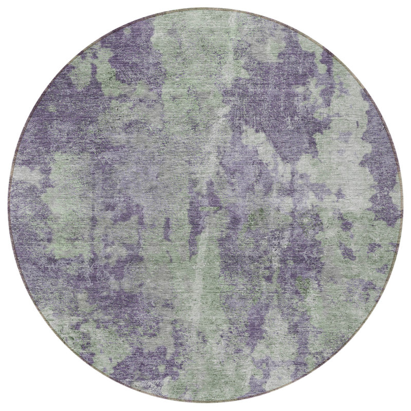 Tapis d'intérieur rond lavable abstrait mauve et vert 8 pi HomeRoots