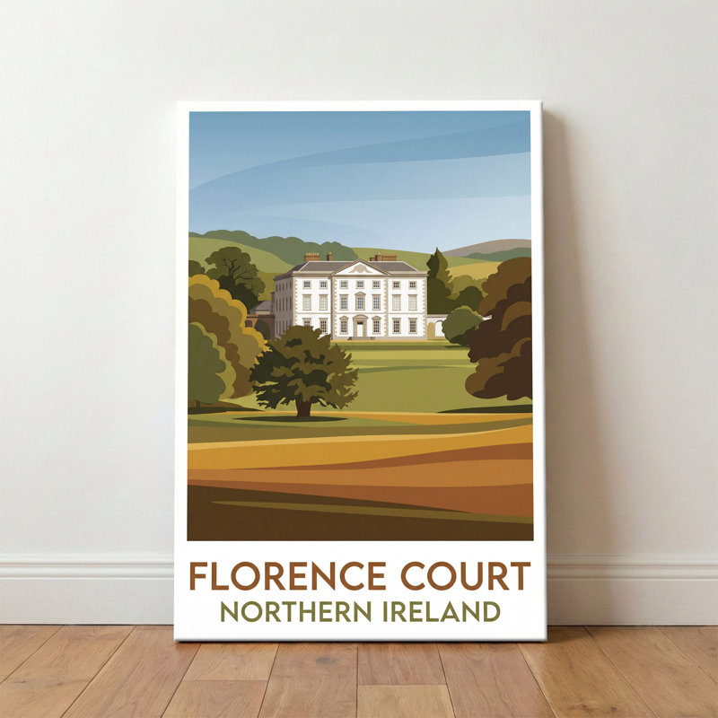 Florence Court, Northern Ireland - Georgian Country House Travel Poster, Romantic Countryside Escape. Giclee Print On Wrapped Canvas. Wall Art, Home Decor - Castles & Palaces, Northern Ireland - Wrapped Canvas Print