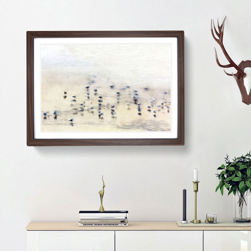 Seagulls upon the Beach - Picture Frame Painting Print, 45cm H x 63cm W x 2cm D, Walnut Framed