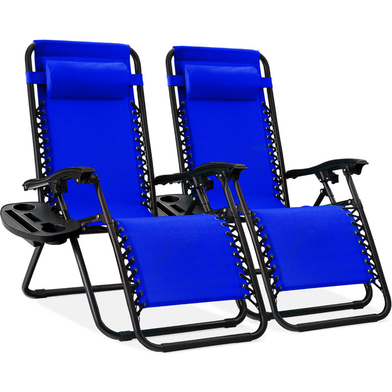 Nathen Zero Gravity Lounge Chair Recliners for Patio, Pool w/ Cup Holder Tray, Cobalt Blue