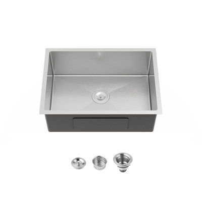 Évier de cuisine en acier inoxydable, lavabo simple encastré à la main en nickel brossé de 27 po x 19 po, avec bonde et crochet standards américains