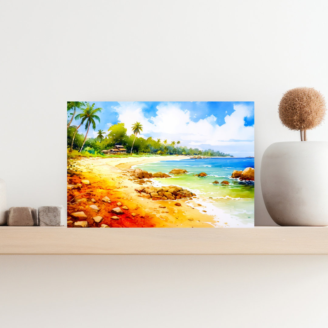 Vibrant Tropical Shore Peaceful Serene Tranquil Palm Tree Coastal Wall Art Print