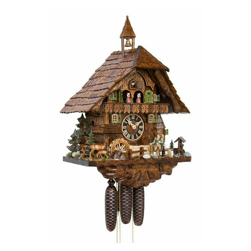  Horloge coucou allemand sculptée à la main avec chasseur