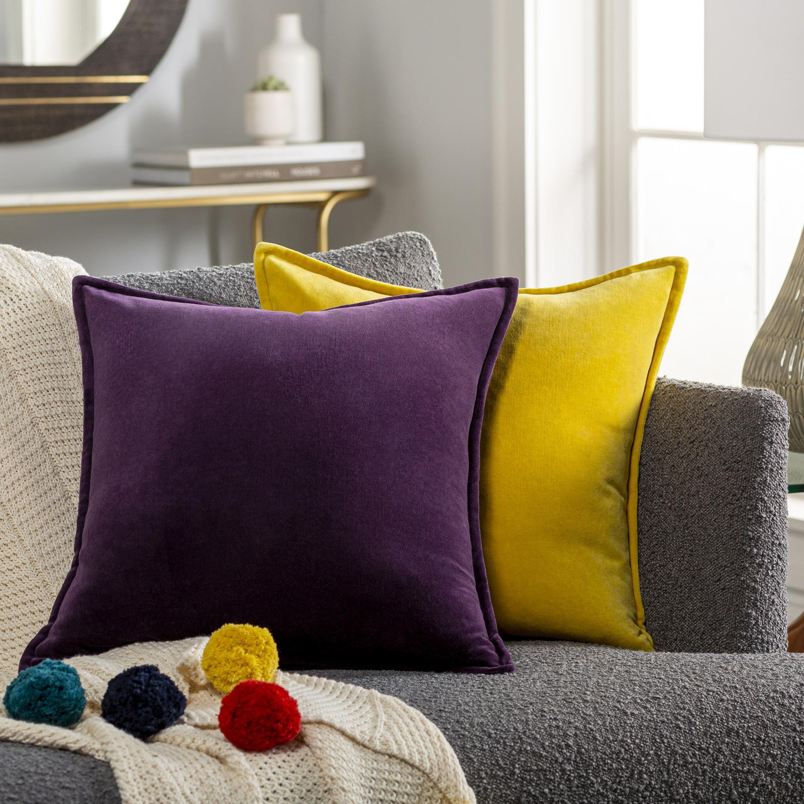 Norwin Cotton Throw Pillow, Down, 13"H x 19"W, Plum