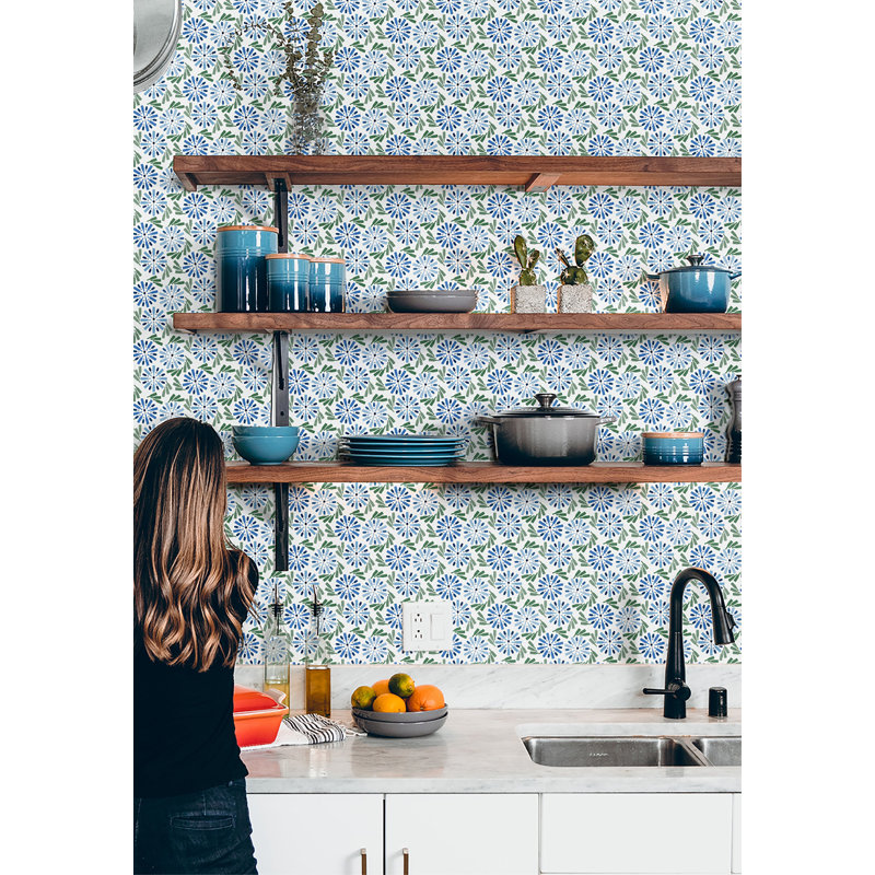 Fruit of Wine 10' L x 24" W Wallpaper Roll, Non-pasted, Blue