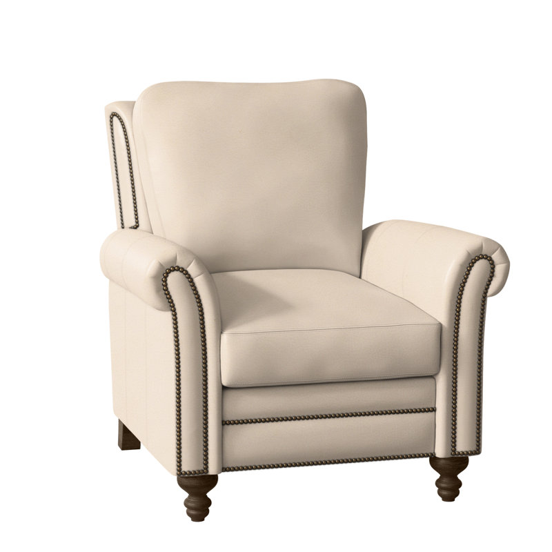 Richardson Recliner, Aline Light Gray Stonewash Genuine Leather, Cobblestone, French Natural