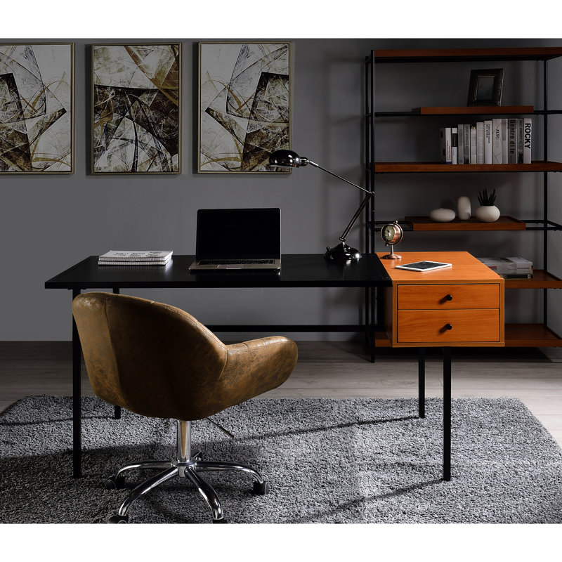 Bibliothèque élégante à 6 tablettes en chêne miel et noir pour la décoration intérieure moderne - pratique et