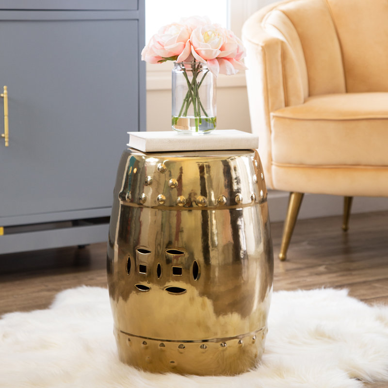 Rahima Ceramic Accent Stool, Gold
