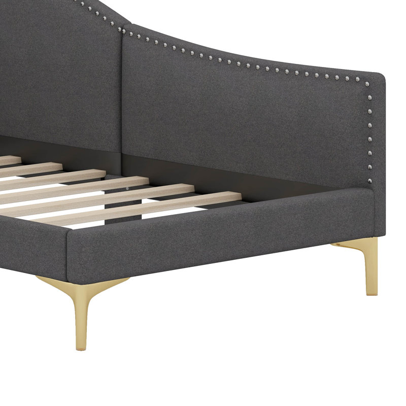 Aliccia Upholstered Daybed with Headboard and Armrest, Gray, Twin