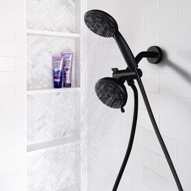 Robinet de douche à poignée simple à 7 jets 1,8 gallons par minute avec pomme de douche double réglable