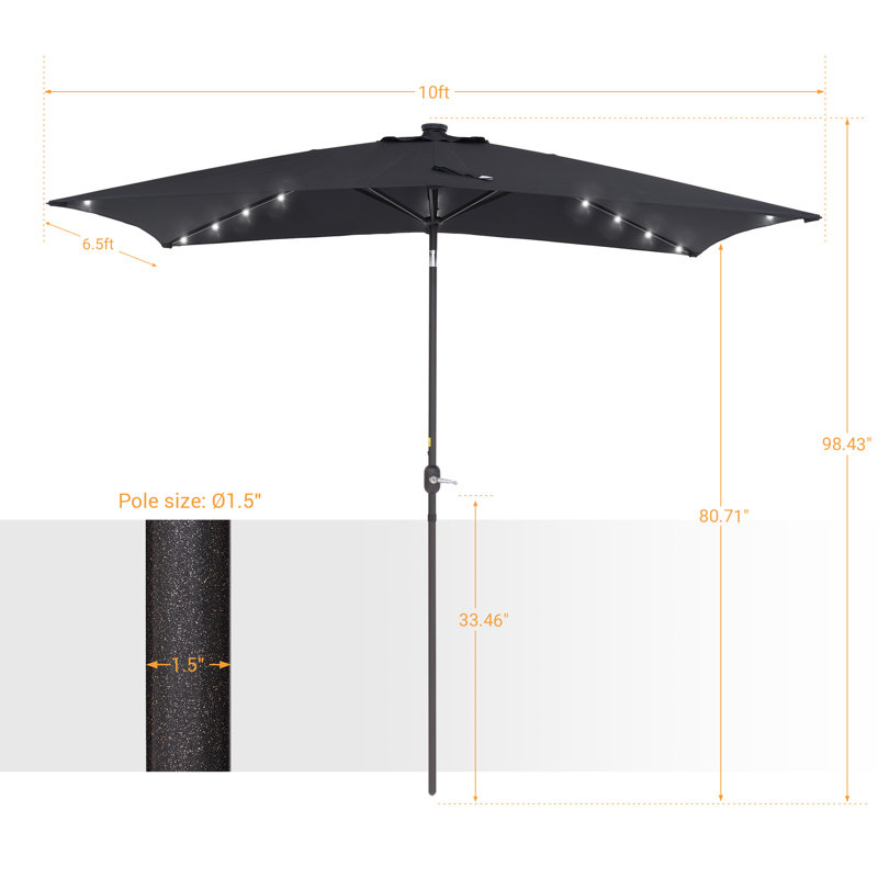 Parasol de marché d'extérieur à DEL 10 pi avec lumières solaires Trevyon, Noir