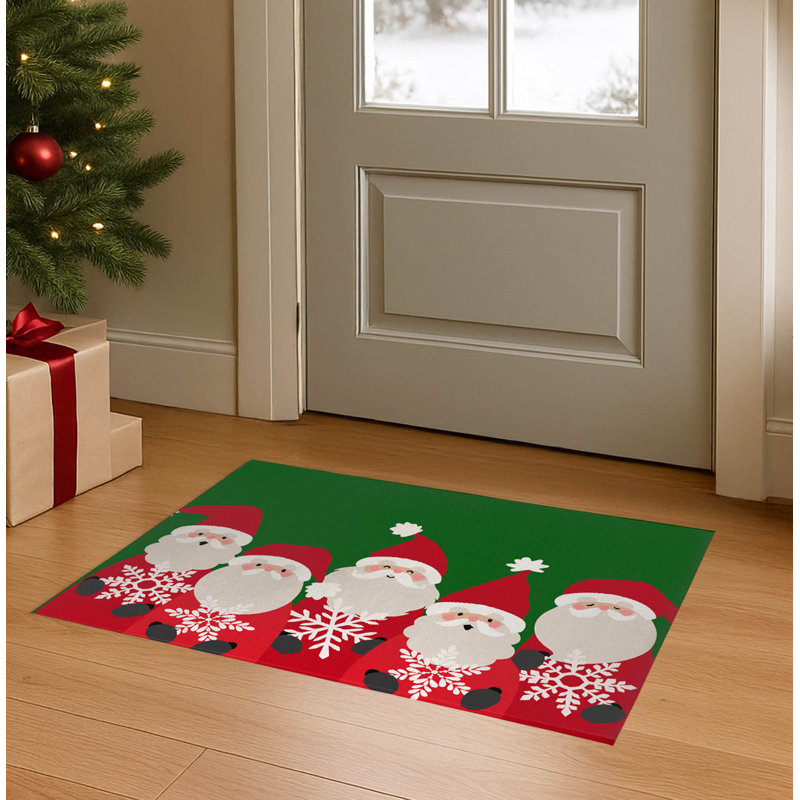 Paillasson Père Noël et flocons de neige, L 60 po x L 84 po, Vert