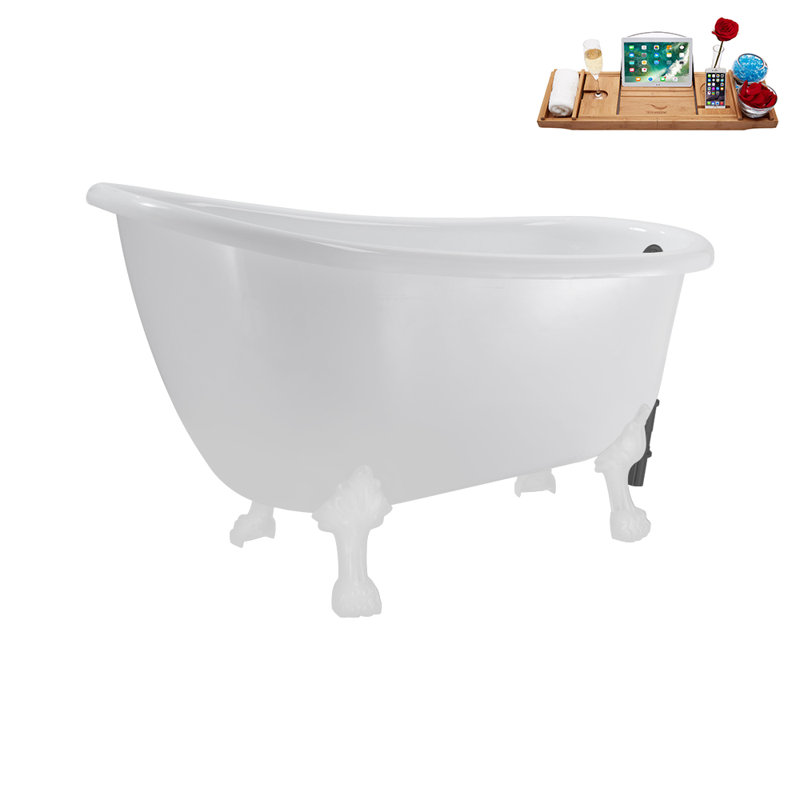 53.1'' x 25.6'' Soaking Acrylic Bathtub, Glossy White, Brushed Gun Metal