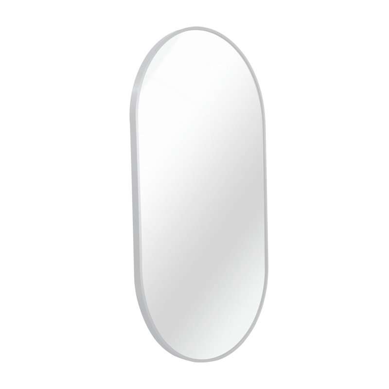 Metal Oval Mirror, Silver, 33" H x 20" W