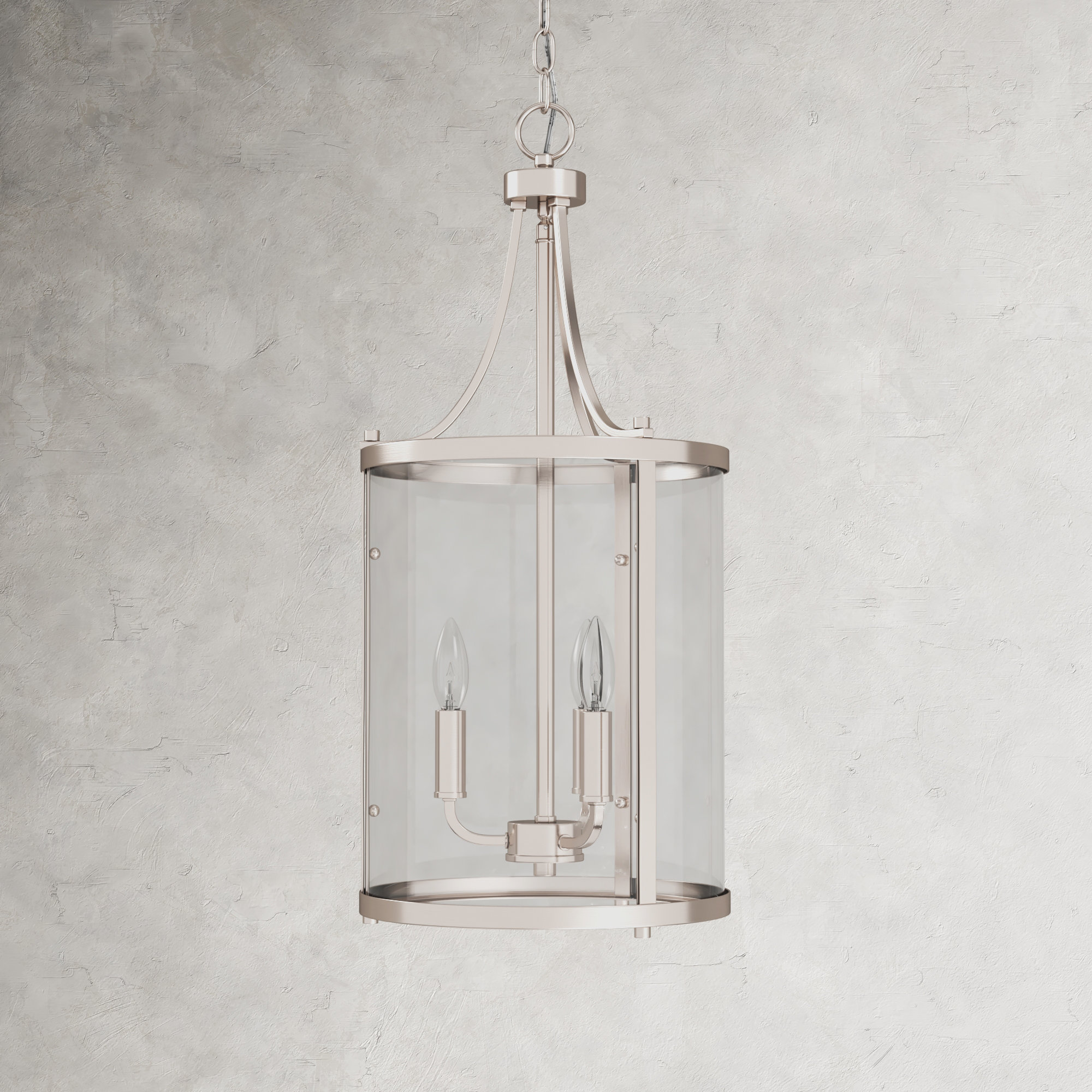 Cleveland 3-Light Sloped Ceiling Adaptable Lantern Chandelier, Satin Nickel