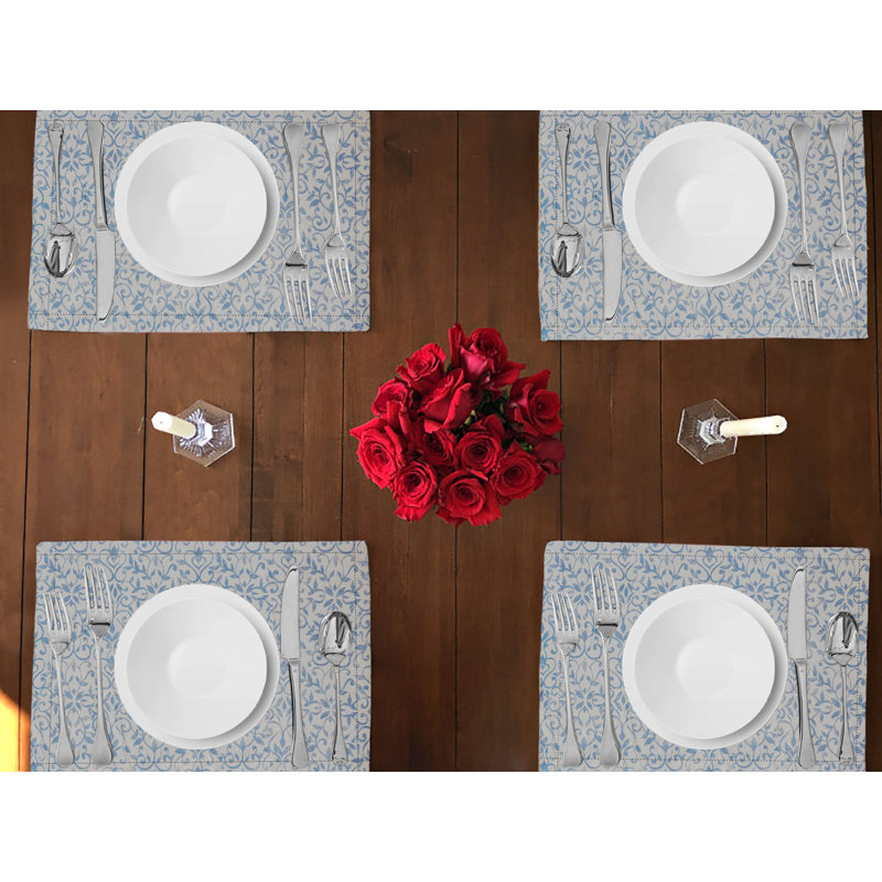 Ensemble de linge de salle à manger Alik, Floral vigne bleu