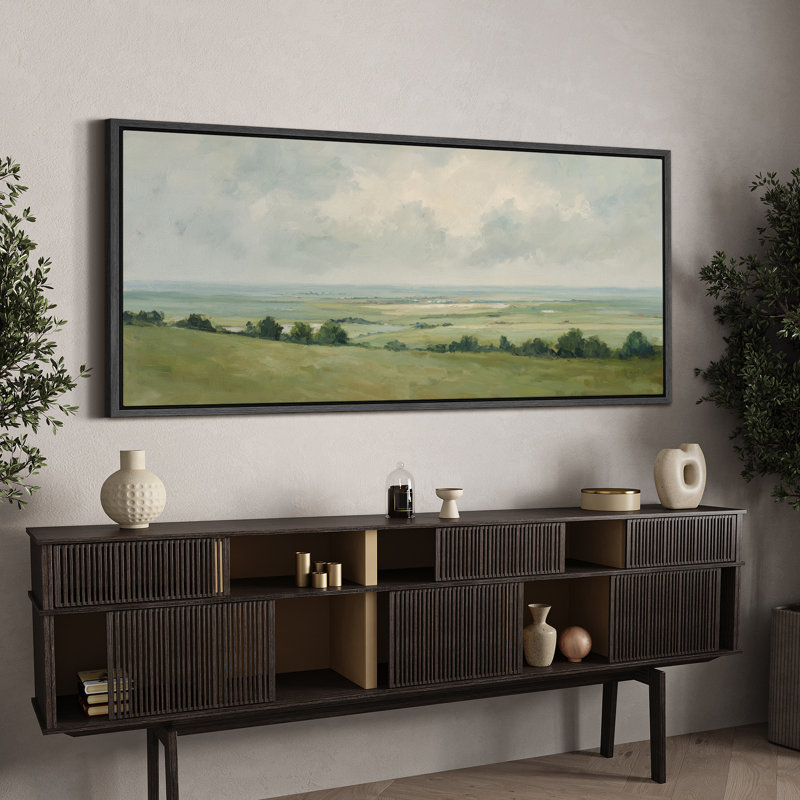 Grande impression sur toile encadrée, impression de paysage de prairie rétro pour décor de ferme moderne, Noir