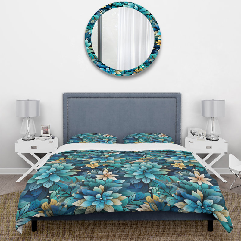 Guided Inner Reflection Mediation Box Stitch Floral Duvet Cover, Queen Duvet Cover + 2 Standard Shams