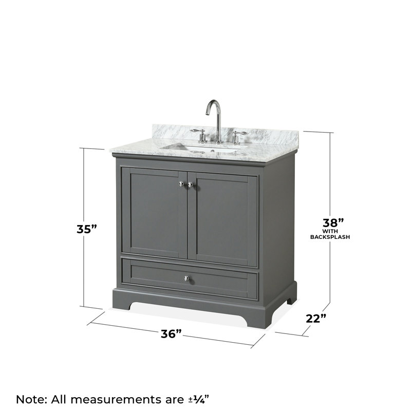 Deborah 36'' Single Bathroom Vanity with Marble Top, Dark Gray, Polished Chrome