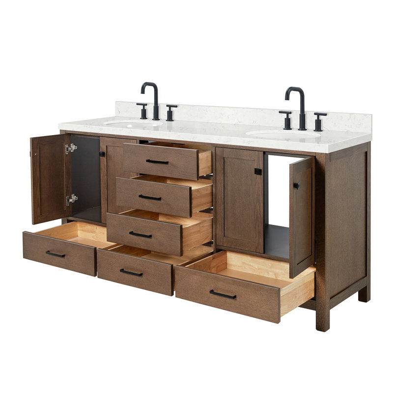 Amariani 72.25'' Double Bathroom Vanity with Top, Brown Oak