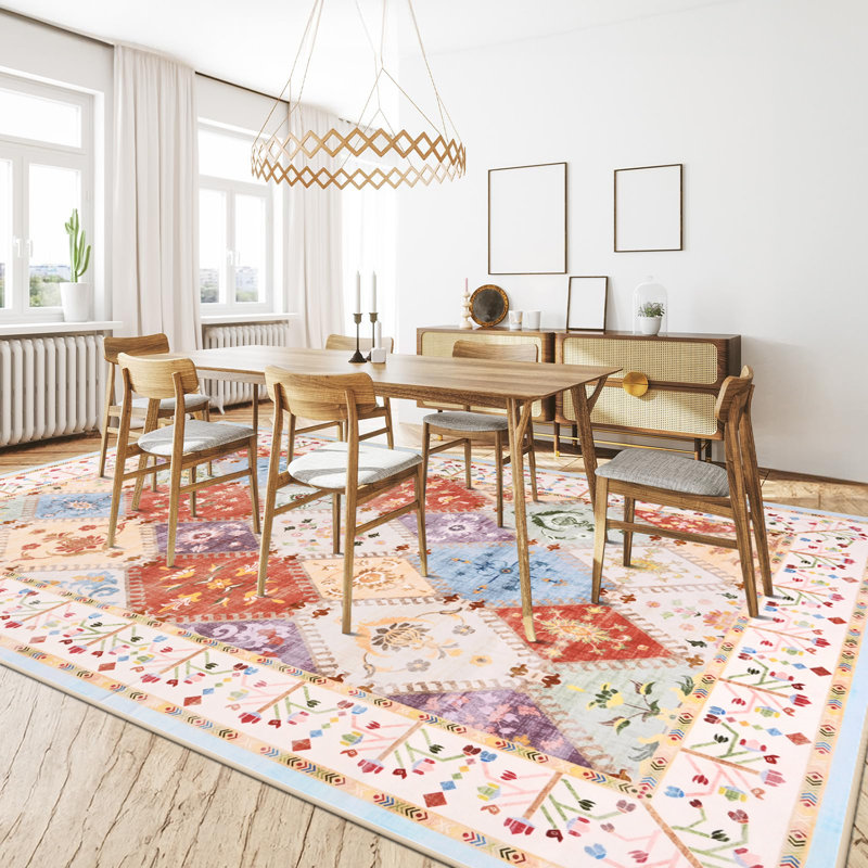 Tapis aztèque à motif marocain lavable à la machine Wymond avec envers antidérapant, Rectangle 6 pi x 9 pi
