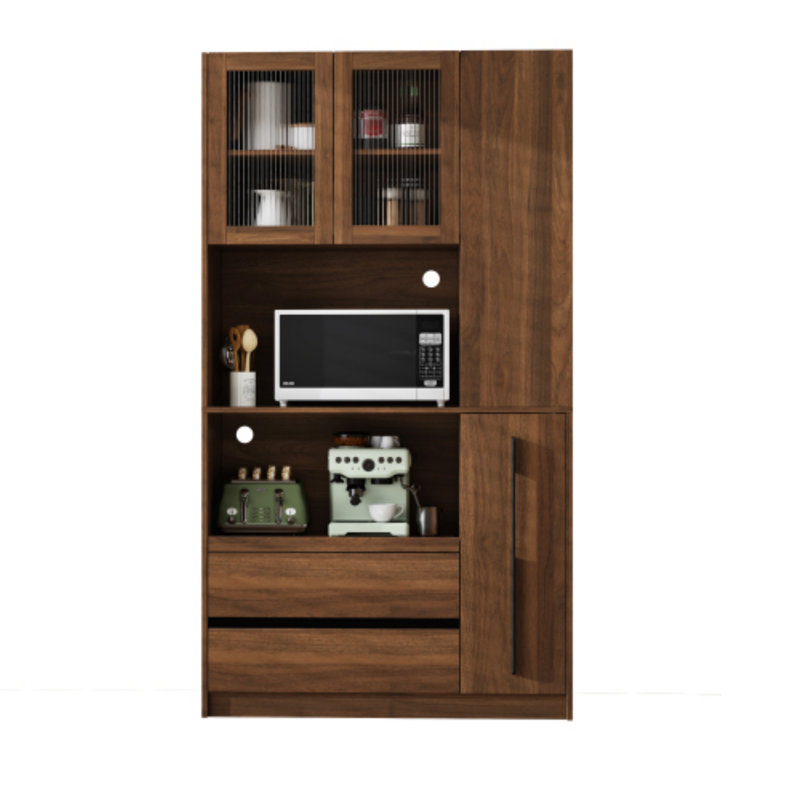 Kitchen Pantry Cabinet With Multi-functional Pull-out Tiered Storage Shelves