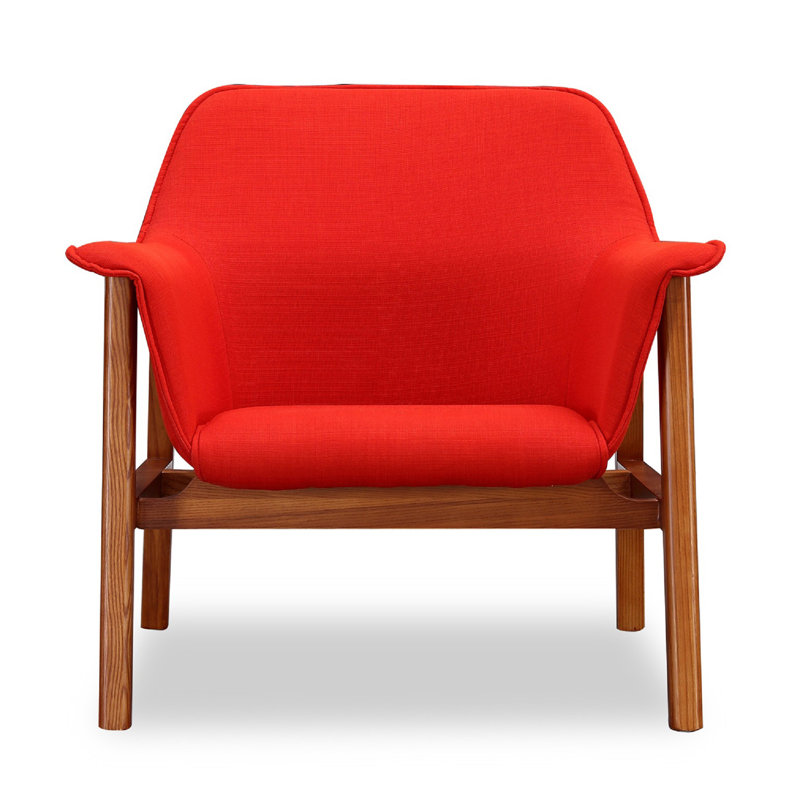 Fauteuil en bois de frêne Miller, Mélange de lin orange brûlé