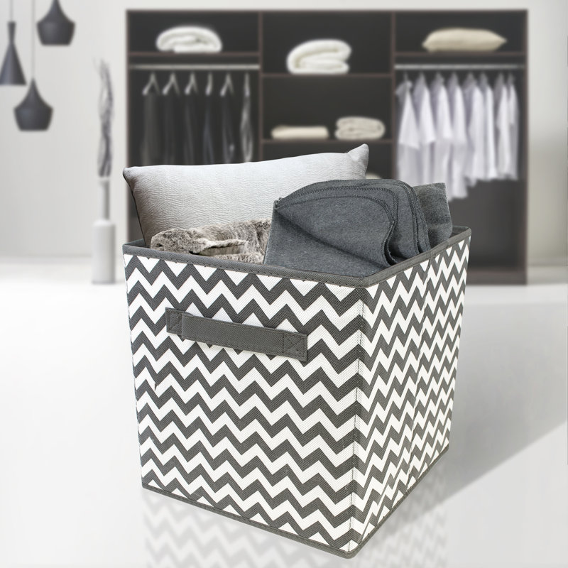 Sorbus 6 Pack 11" Foldable Fabric Storage Cube Bins with Handles in Grey Chevron, Gray 