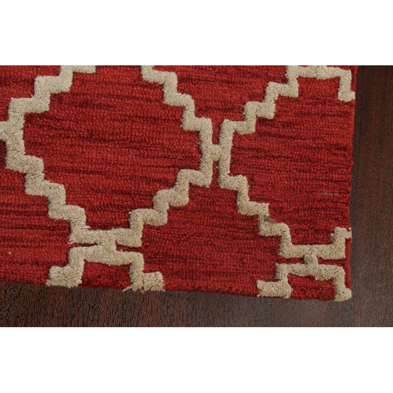 Geometric Handmade Tufted Wool Red/Beige Area Rug