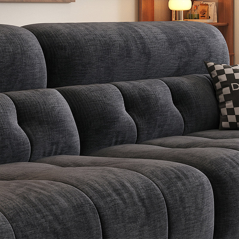Canapé modulaire noir + chenille argent + bois massif + bois manufacturé + métaux + plastique, 4