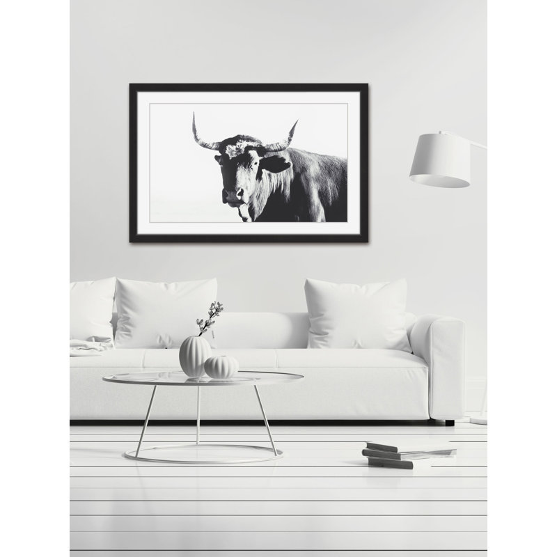 Steer Face - Single Picture Frame Painting, 61cm H x 91cm W x 3.81cm D, Black