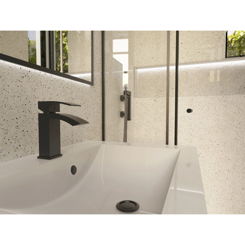 DAX Single Handle Waterfall Brass Bathroom Faucet, Matte Black