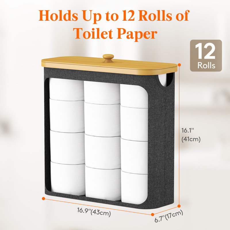 Toilet Paper Storage, Bamboo Toilet Paper Basket With Lid And Handle, Free Standing Toilet Paper Holder Stand, Bathroom Organizer Cabinet Container Accessories