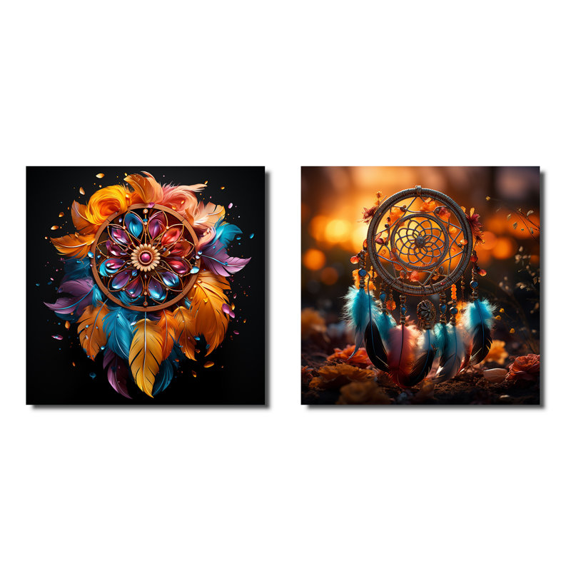 Dreamcatcher Spectrum - Dream Catcher, ensemble de 2 collages carrés, H 16 po x l 33 po, Toile tendue